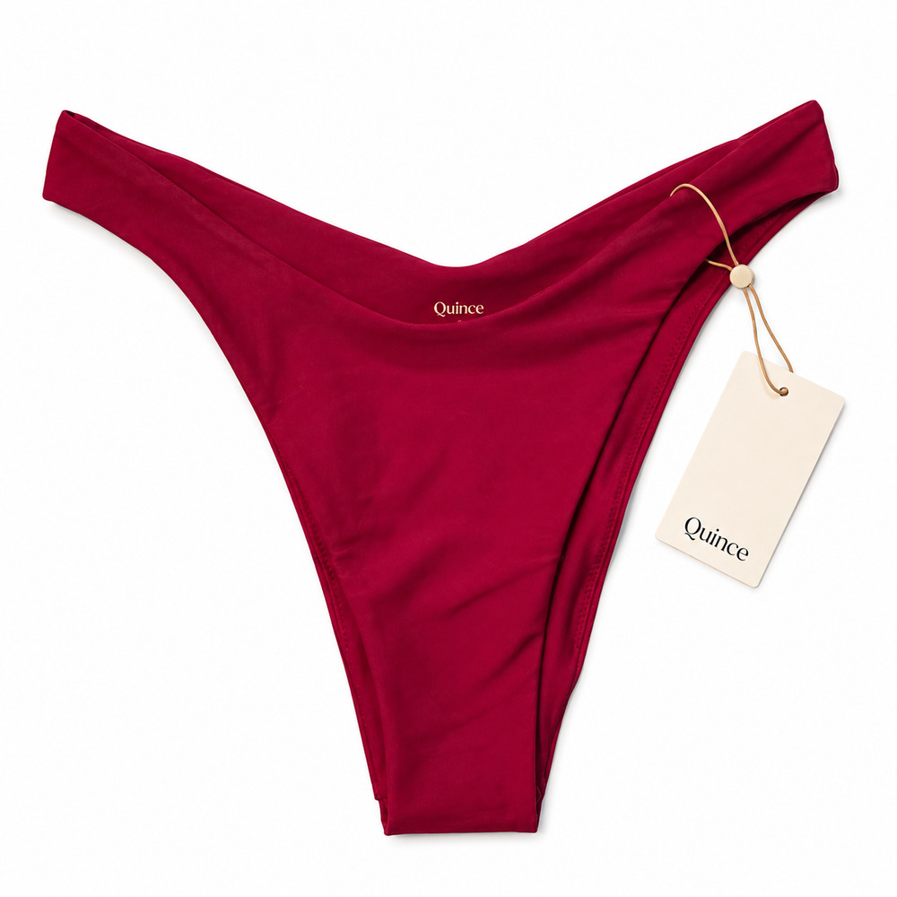 Quince Italian High Leg Bikini Bottom Womens Size Small Cherry Red NWT